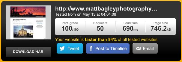 Website speeds of mattbagleyphotography.com